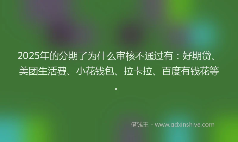 2025年的分期了为什么审核不通过有：好期贷、美团生活费、小花钱包、拉卡拉、百度有钱花等。