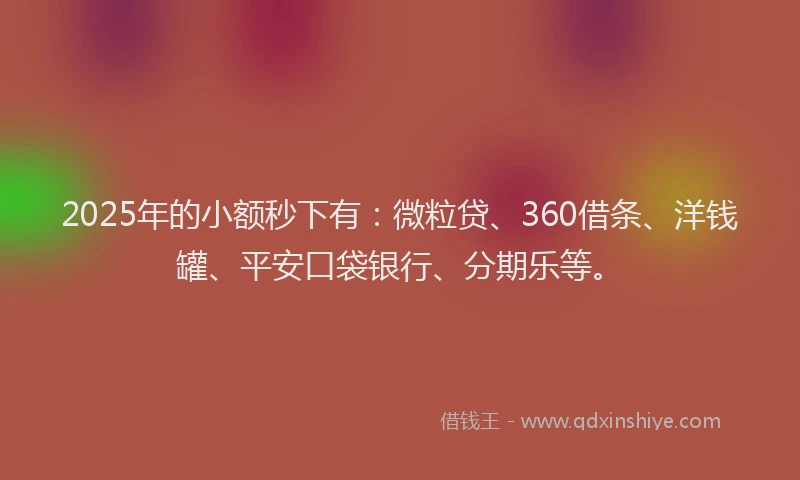 2025年的小额秒下有：微粒贷、360借条、洋钱罐、平安口袋银行、分期乐等。