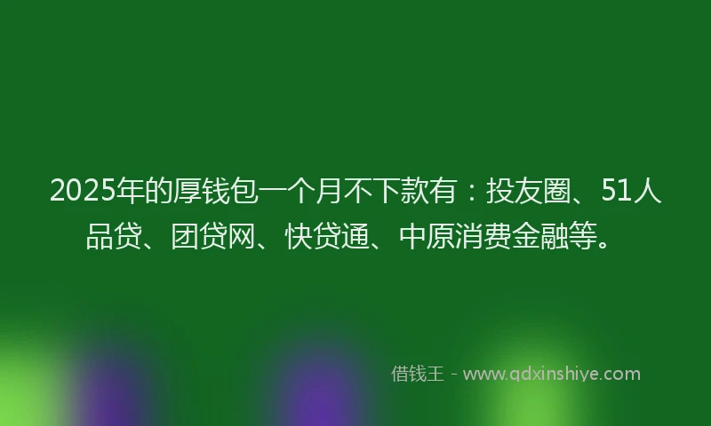 2025年的厚钱包一个月不下款有：投友圈、51人品贷、团贷网、快贷通、中原消费金融等。