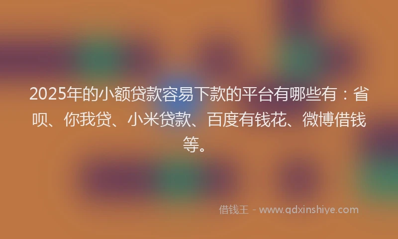 2025年的小额贷款容易下款的平台有哪些有：省呗、你我贷、小米贷款、百度有钱花、微博借钱等。