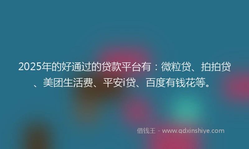 2025年的好通过的贷款平台有：微粒贷、拍拍贷、美团生活费、平安i贷、百度有钱花等。