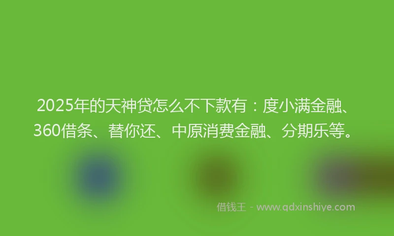 2025年的天神贷怎么不下款有：度小满金融、360借条、替你还、中原消费金融、分期乐等。