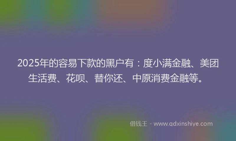 2025年的容易下款的黑户有：度小满金融、美团生活费、花呗、替你还、中原消费金融等。