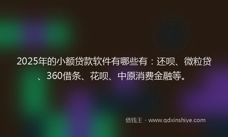 2025年的小额贷款软件有哪些有：还呗、微粒贷、360借条、花呗、中原消费金融等。
