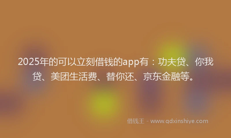 2025年的可以立刻借钱的app有：功夫贷、你我贷、美团生活费、替你还、京东金融等。