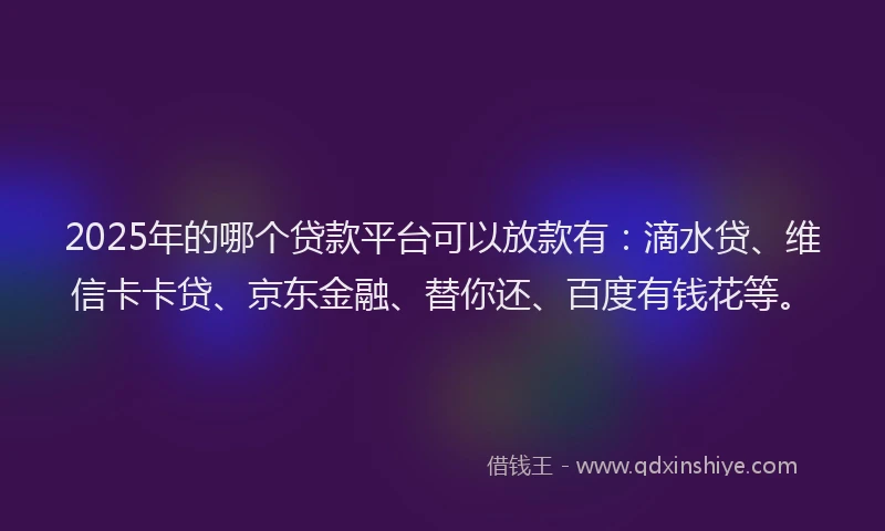 2025年的哪个贷款平台可以放款有：滴水贷、维信卡卡贷、京东金融、替你还、百度有钱花等。