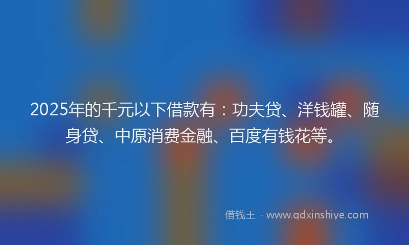 2025年的千元以下借款有：功夫贷、洋钱罐、随身贷、中原消费金融、百度有钱花等。