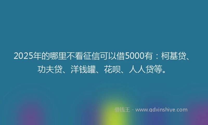 2025年的哪里不看征信可以借5000有：柯基贷、功夫贷、洋钱罐、花呗、人人贷等。