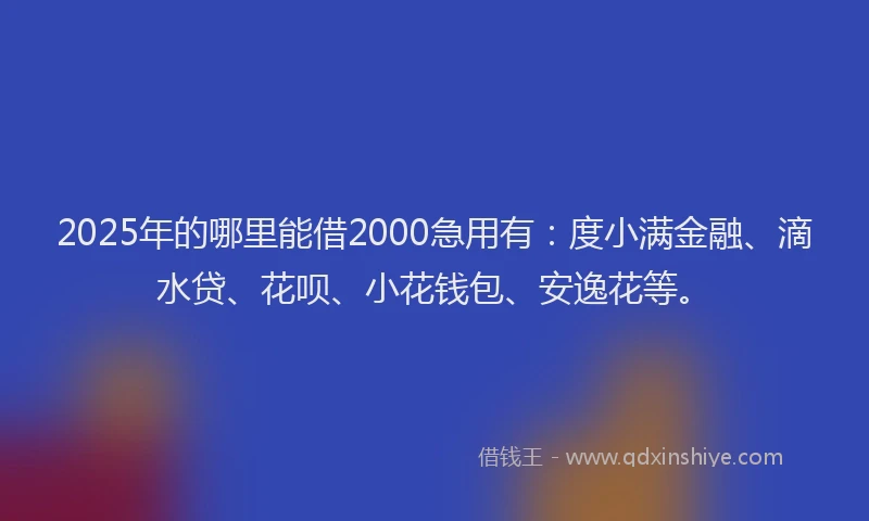 2025年的哪里能借2000急用有：度小满金融、滴水贷、花呗、小花钱包、安逸花等。