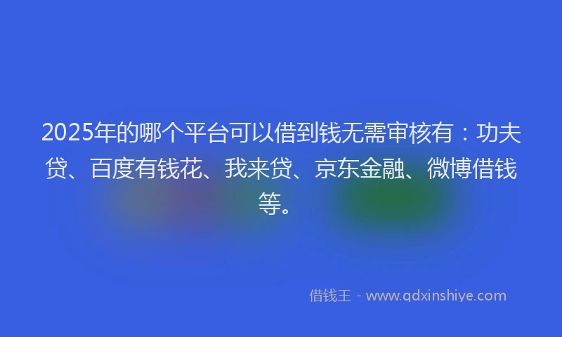 2025年的哪个平台可以借到钱无需审核有：功夫贷、百度有钱花、我来贷、京东金融、微博借钱等。