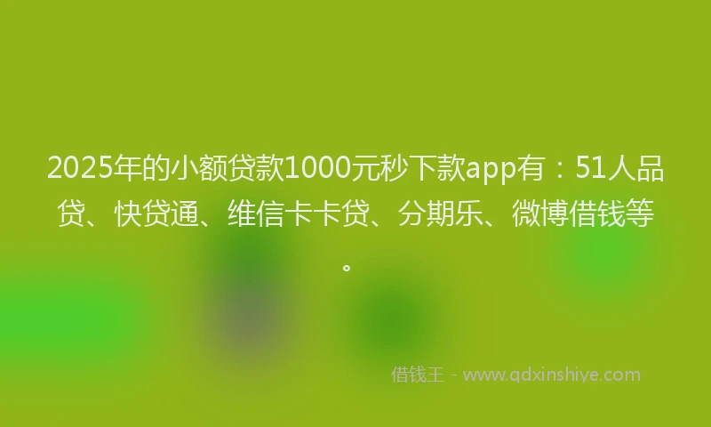 2025年的小额贷款1000元秒下款app有：51人品贷、快贷通、维信卡卡贷、分期乐、微博借钱等。