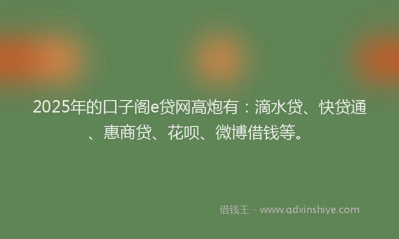 2025年的口子阁e贷网高炮有：滴水贷、快贷通、惠商贷、花呗、微博借钱等。