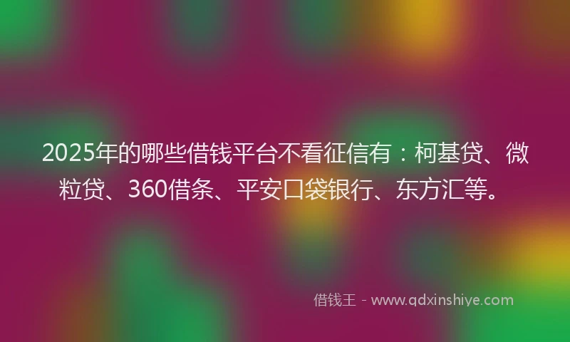2025年的哪些借钱平台不看征信有：柯基贷、微粒贷、360借条、平安口袋银行、东方汇等。