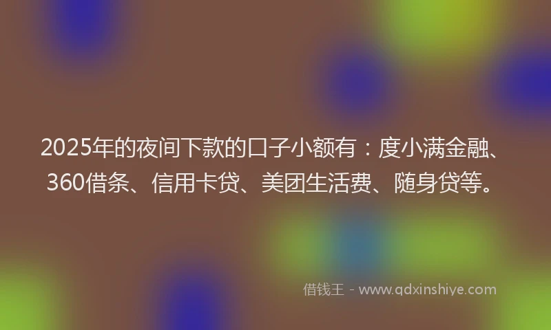 2025年的夜间下款的口子小额有：度小满金融、360借条、信用卡贷、美团生活费、随身贷等。