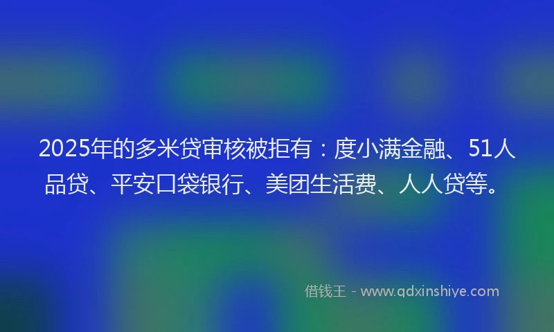 2025年的多米贷审核被拒有：度小满金融、51人品贷、平安口袋银行、美团生活费、人人贷等。