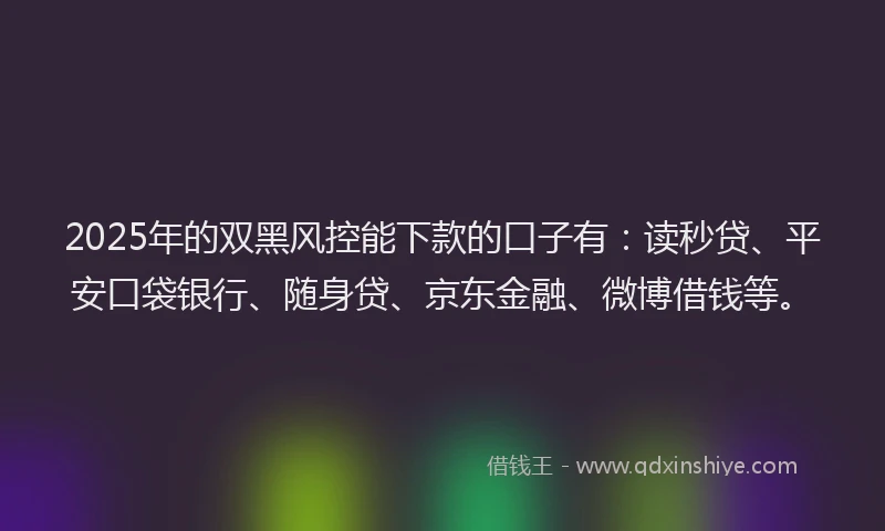2025年的双黑风控能下款的口子有：读秒贷、平安口袋银行、随身贷、京东金融、微博借钱等。