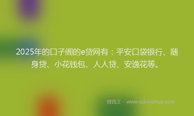 2025年的口子阁的e贷网有：平安口袋银行、随身贷、小花钱包、人人贷、安逸花等。