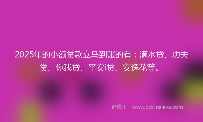 2025年的小额贷款立马到账的有：滴水贷、功夫贷、你我贷、平安i贷、安逸花等。