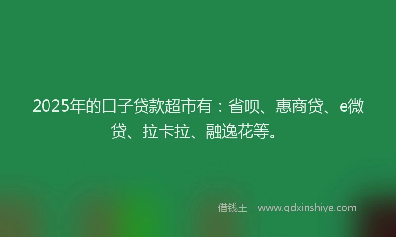 2025年的口子贷款超市有：省呗、惠商贷、e微贷、拉卡拉、融逸花等。