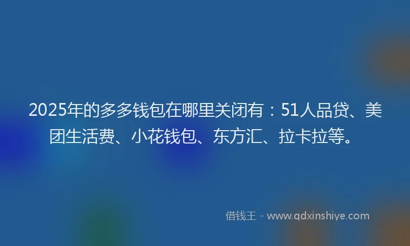2025年的多多钱包在哪里关闭有：51人品贷、美团生活费、小花钱包、东方汇、拉卡拉等。