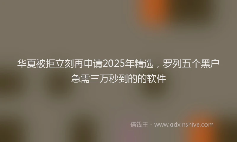 华夏被拒立刻再申请2025年精选，罗列五个黑户急需三万秒到的的软件