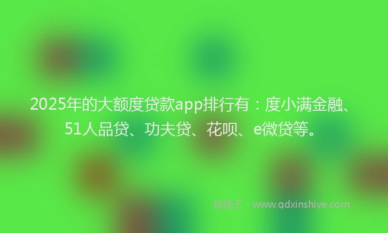 2025年的大额度贷款app排行有：度小满金融、51人品贷、功夫贷、花呗、e微贷等。