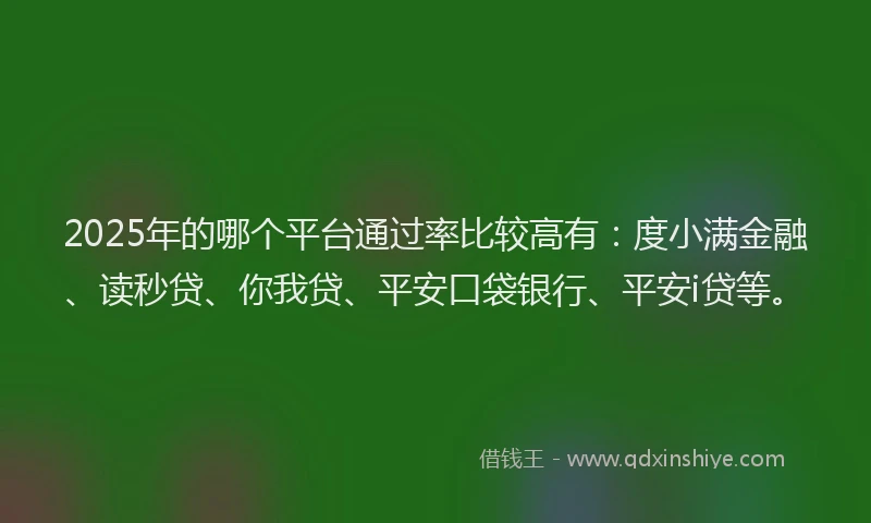 2025年的哪个平台通过率比较高有：度小满金融、读秒贷、你我贷、平安口袋银行、平安i贷等。