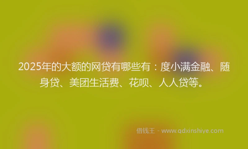 2025年的大额的网贷有哪些有：度小满金融、随身贷、美团生活费、花呗、人人贷等。