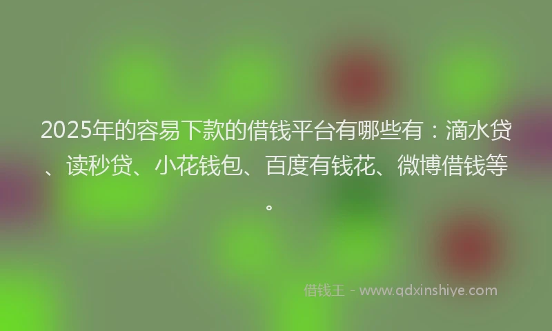2025年的容易下款的借钱平台有哪些有：滴水贷、读秒贷、小花钱包、百度有钱花、微博借钱等。
