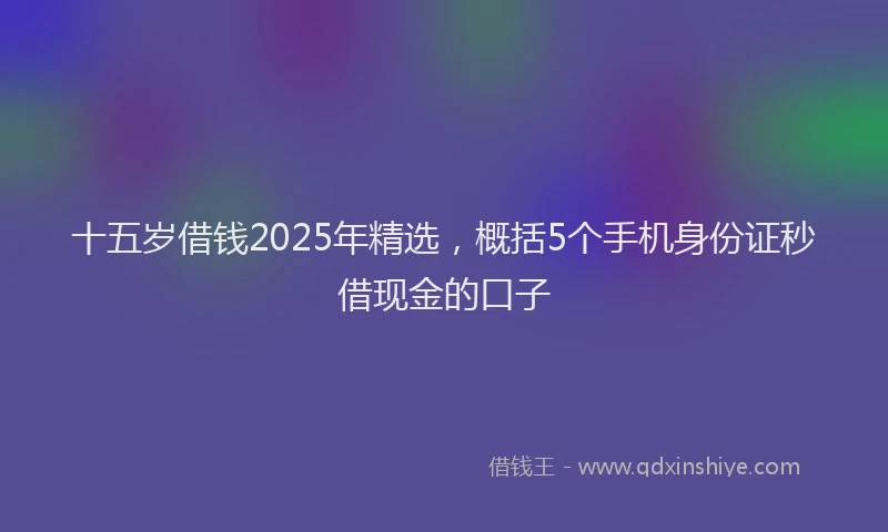 十五岁借钱2025年精选，概括5个手机身份证秒借现金的口子