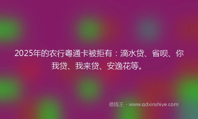 2025年的农行粤通卡被拒有：滴水贷、省呗、你我贷、我来贷、安逸花等。