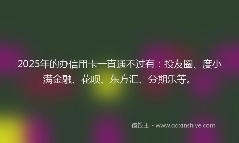 2025年的办信用卡一直通不过有：投友圈、度小满金融、花呗、东方汇、分期乐等。