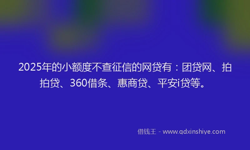 2025年的小额度不查征信的网贷有：团贷网、拍拍贷、360借条、惠商贷、平安i贷等。