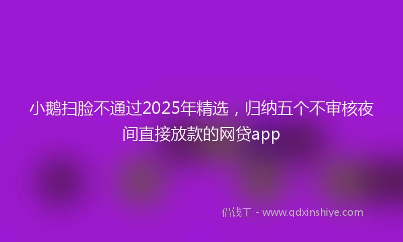 小鹅扫脸不通过2025年精选，归纳五个不审核夜间直接放款的网贷app