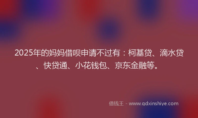 2025年的妈妈借呗申请不过有：柯基贷、滴水贷、快贷通、小花钱包、京东金融等。