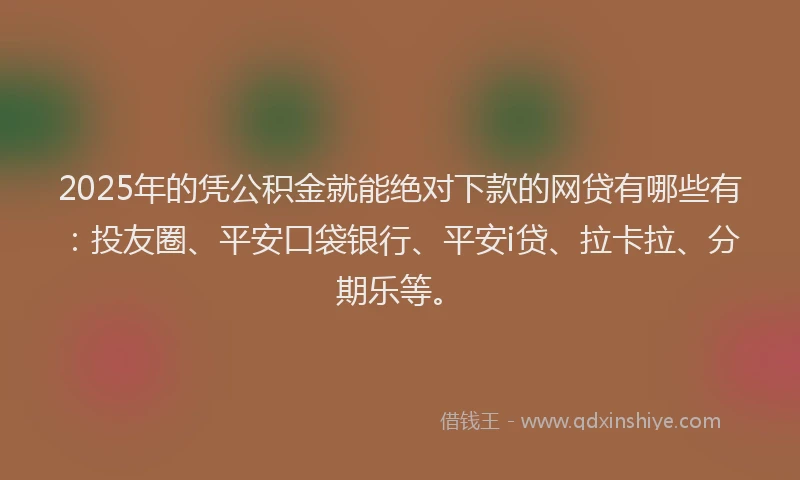 2025年的凭公积金就能绝对下款的网贷有哪些有：投友圈、平安口袋银行、平安i贷、拉卡拉、分期乐等。