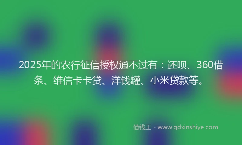 2025年的农行征信授权通不过有：还呗、360借条、维信卡卡贷、洋钱罐、小米贷款等。