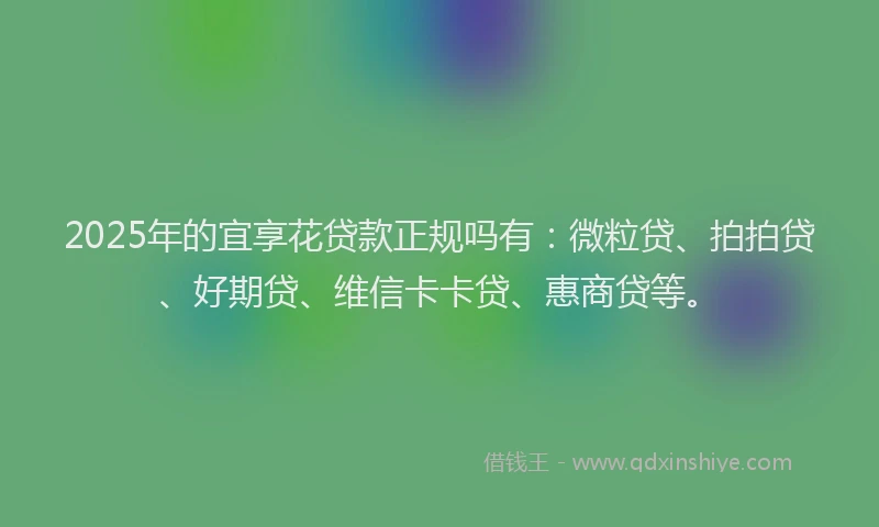 2025年的宜享花贷款正规吗有：微粒贷、拍拍贷、好期贷、维信卡卡贷、惠商贷等。