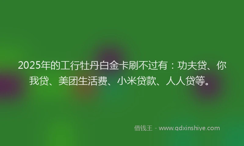 2025年的工行牡丹白金卡刷不过有：功夫贷、你我贷、美团生活费、小米贷款、人人贷等。
