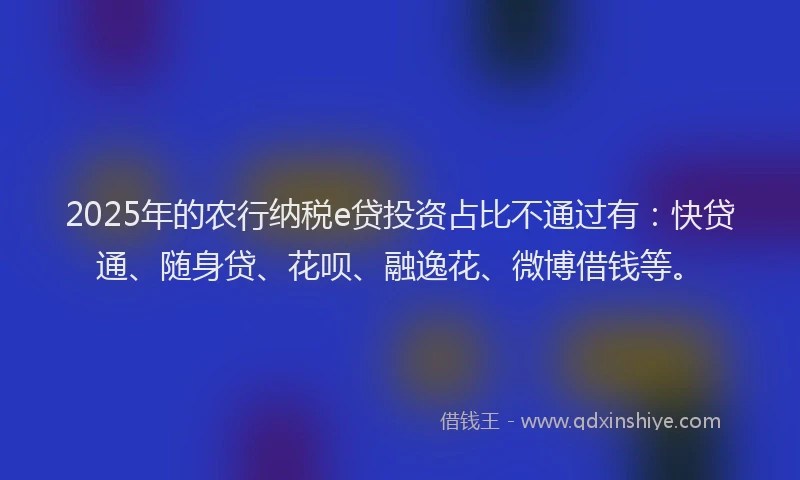 2025年的农行纳税e贷投资占比不通过有：快贷通、随身贷、花呗、融逸花、微博借钱等。