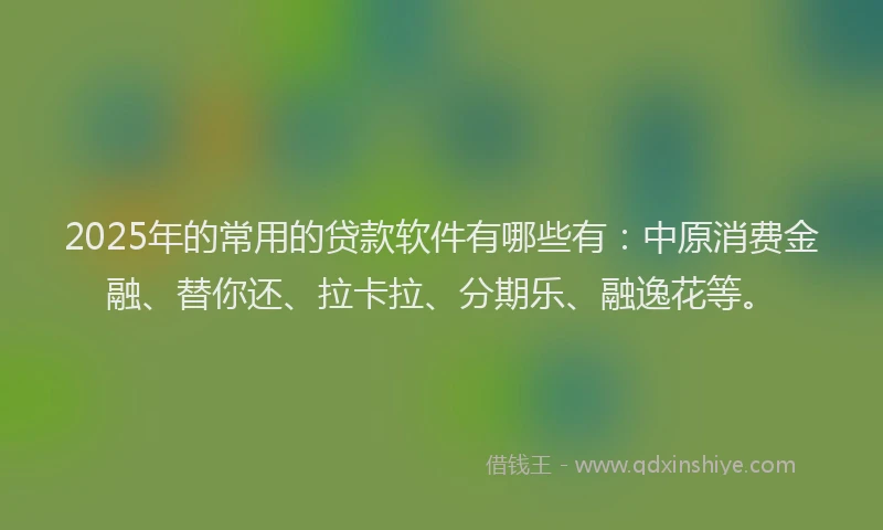 2025年的常用的贷款软件有哪些有：中原消费金融、替你还、拉卡拉、分期乐、融逸花等。