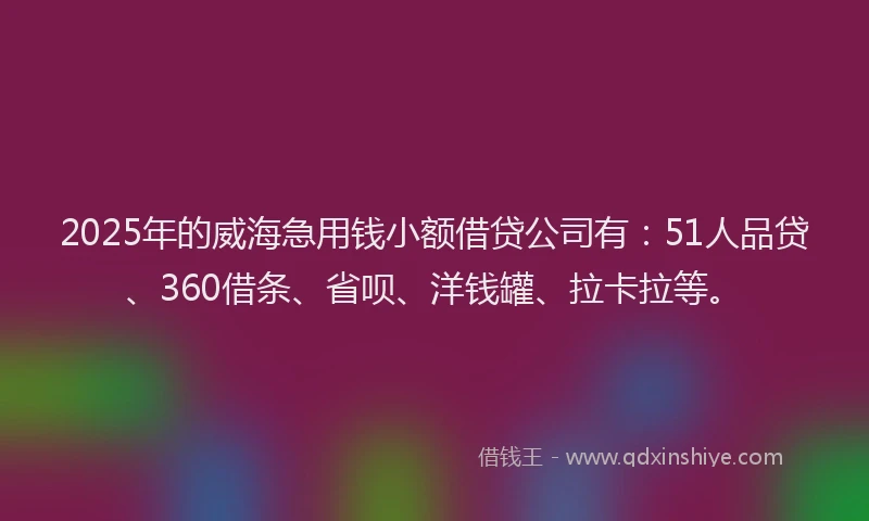 2025年的威海急用钱小额借贷公司有：51人品贷、360借条、省呗、洋钱罐、拉卡拉等。