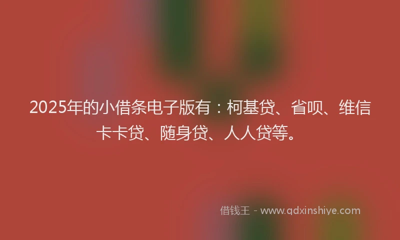 2025年的小借条电子版有：柯基贷、省呗、维信卡卡贷、随身贷、人人贷等。