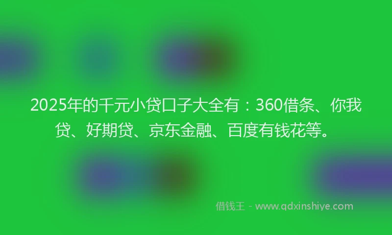 2025年的千元小贷口子大全有：360借条、你我贷、好期贷、京东金融、百度有钱花等。