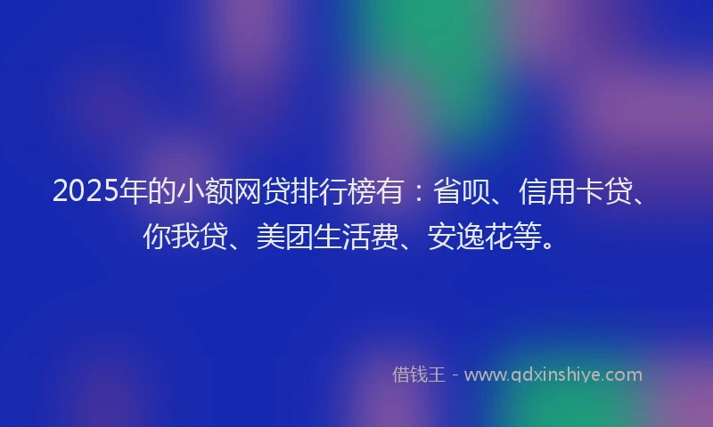 2025年的小额网贷排行榜有：省呗、信用卡贷、你我贷、美团生活费、安逸花等。