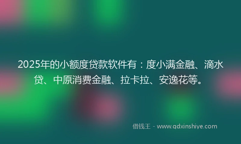2025年的小额度贷款软件有：度小满金融、滴水贷、中原消费金融、拉卡拉、安逸花等。