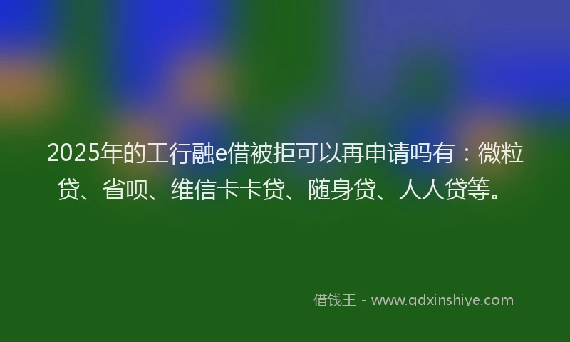 2025年的工行融e借被拒可以再申请吗有：微粒贷、省呗、维信卡卡贷、随身贷、人人贷等。