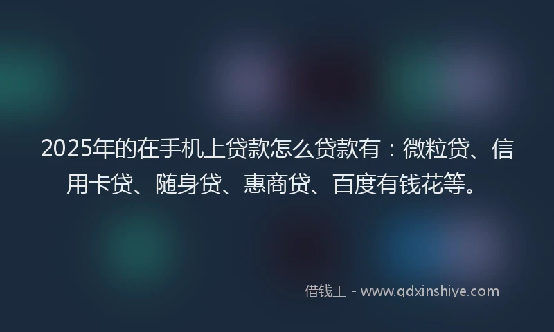 2025年的在手机上贷款怎么贷款有：微粒贷、信用卡贷、随身贷、惠商贷、百度有钱花等。