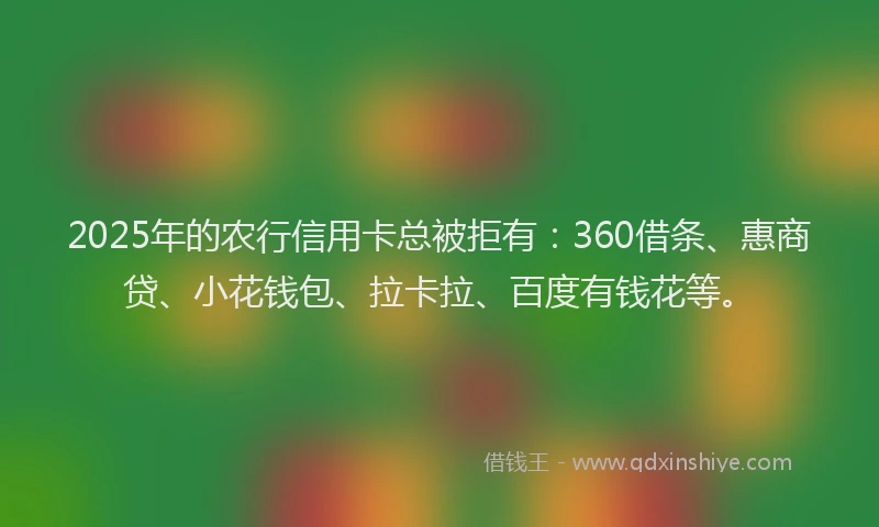2025年的农行信用卡总被拒有：360借条、惠商贷、小花钱包、拉卡拉、百度有钱花等。
