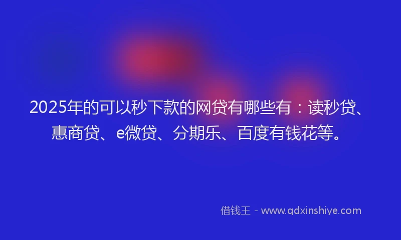 2025年的可以秒下款的网贷有哪些有：读秒贷、惠商贷、e微贷、分期乐、百度有钱花等。